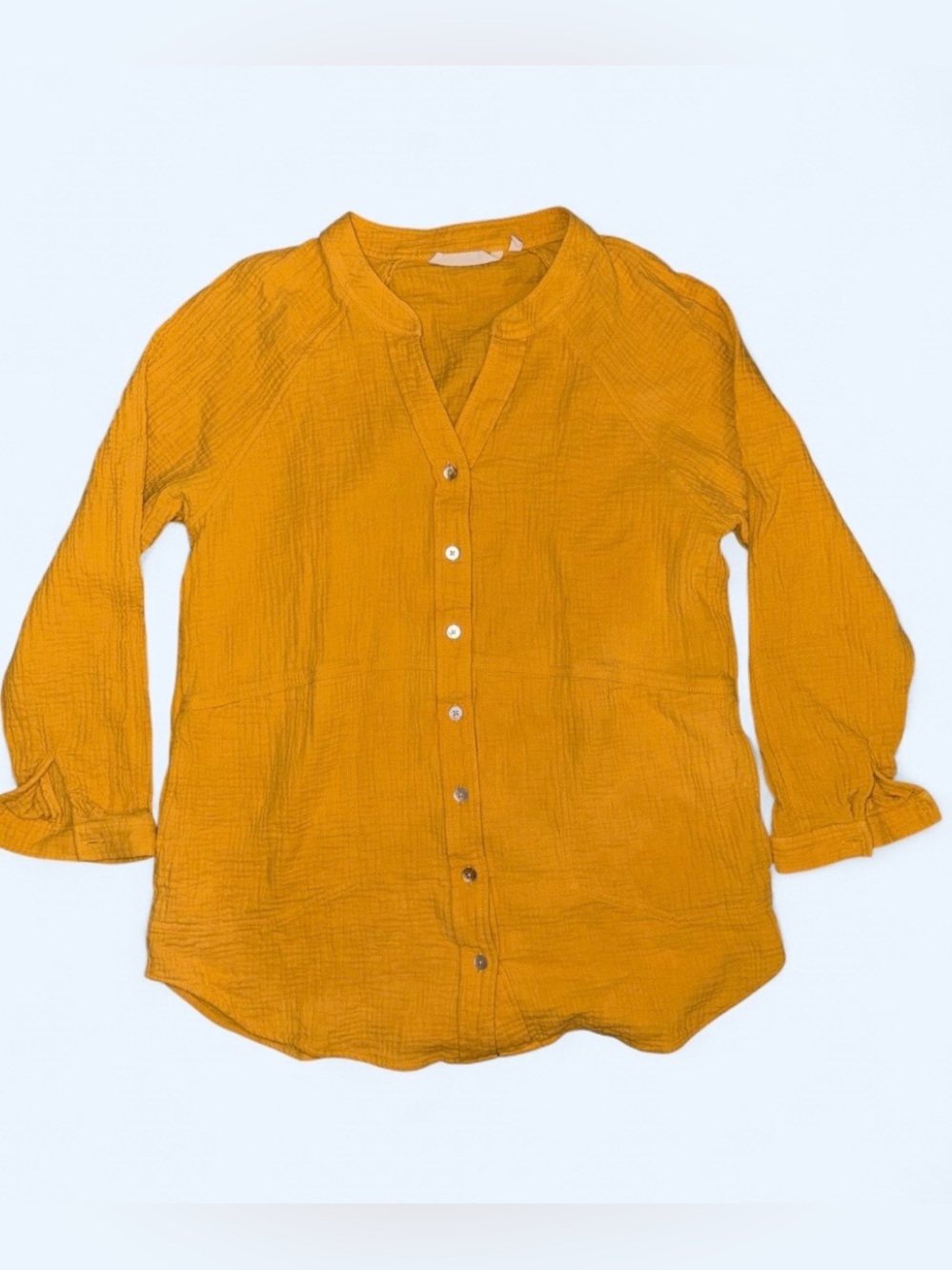 Soft Surroundings Mustard Button Front Tunic Blouse - Size Small